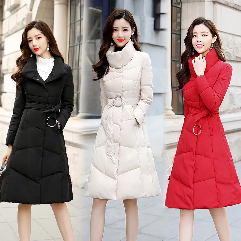 

2019 Winter Solid Color Mid-length Slim Fit Long Sleeve Fashion Warm Commuting Cotton-padded Clothes Cotton Coat QSYY1876