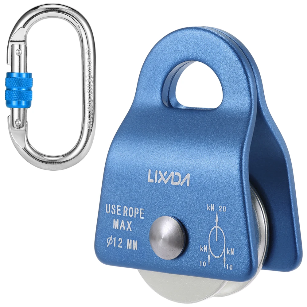 Lixada Climbing Pulley Zip Line Pulley 20kN Bearing Mobile Pulley with 25kN Screw Locking Carainber for Rigging Climbing 