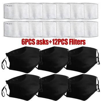 

6pcs Bike Face Cover With 12pcs Filter Unisex Dust Outdoors Sports Mouth Cover Maska facemask Camping Travel Dropshipping#K35