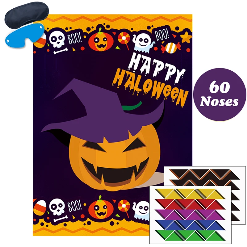 

Fowecelt Halloween Decoration DIY Stickers Party Games Pin The Nose On The Pumpkin Poster Trick or Treat Activity Party Supplies