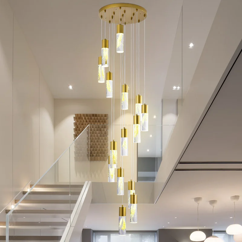 

Nordic Creative LED Pendant Lights Villa Rotating Staircase Home Long suspension luminaire Duplex Building Hotel Hanging Lamp