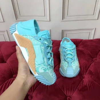 

Mesh Platform Sneakers for Women Lace-up Mixed Color Breathable Genuine Leather 2020 Luxury Brand Designer Sports Casual Shoes
