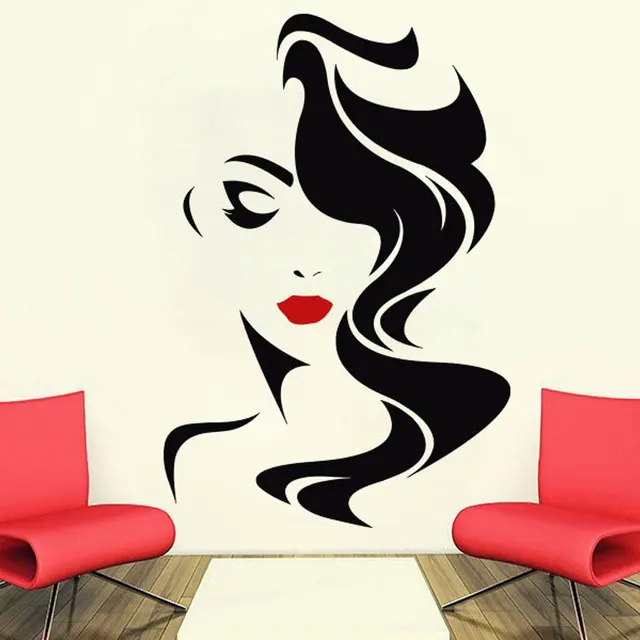 Beauty Salon Wall Sticker Beautiful Lady Hairdresser For Lady's Red Lips Vinyl Makeup Sticker Hair Hairdo Barbers Decal 4