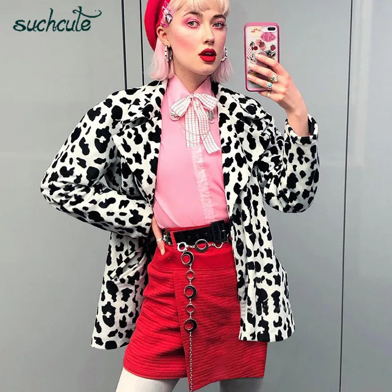 

SUCHCUTE Faux Fur Print Coat Velvet Women Jackets Parka Cow Jacket Modis Winter 2019 Korean Style Manteau Fausse Fourrure Vache