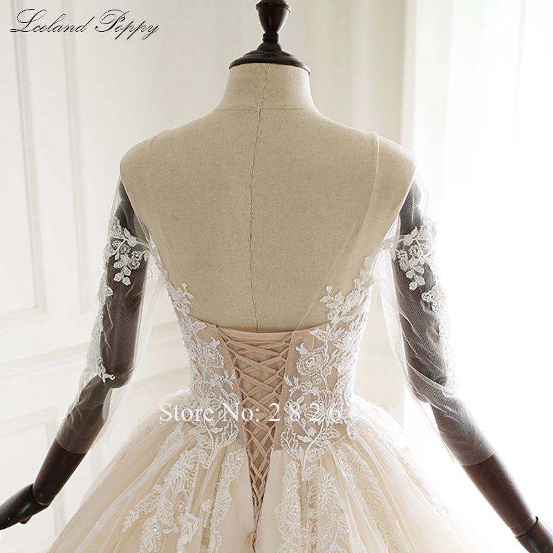 Женское бальное платье из тюля, свадебные платья 2019 Vestido de Noiva, круглый вырез, 3/4 рукава, кружево с аппликацией и бисером, свадебное платье