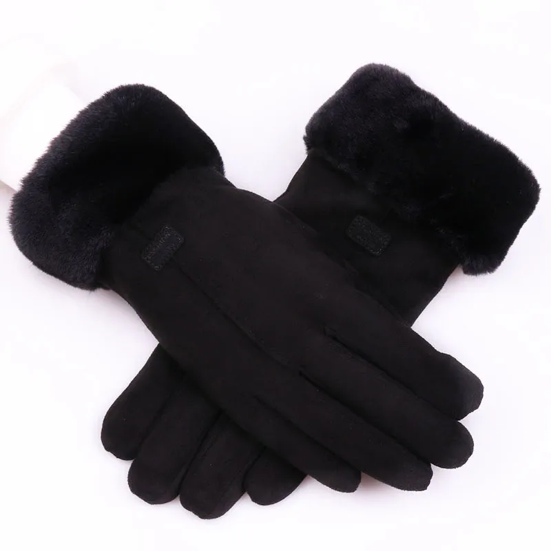 YELITE классические Luvas de inverno женские модные зимние уличные спортивные теплые перчатки варежки Eldiven однотонные розовые Guantes femme - Цвет: Черный