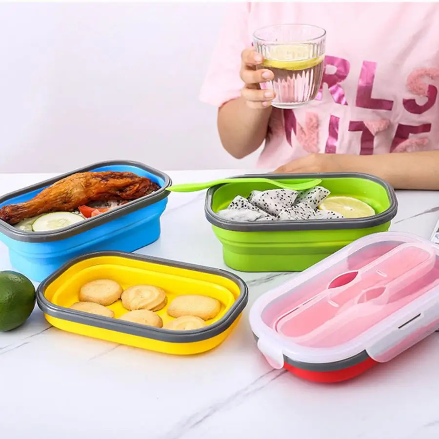 Герметичный Bento Box 800 мл Портативный Силиконовый складной Ланч-бокс Bento box контейнер для еды на открытом воздухе путешествия Пикник портативный