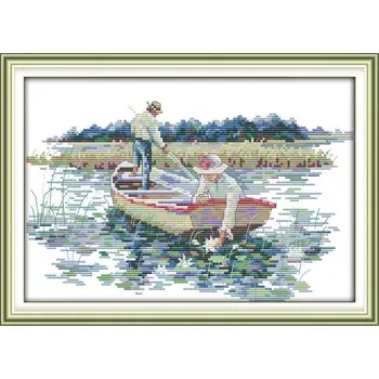 

Picking The Lotus 14CT 11CT Counted and Stamped Cross Stitch Kit DIY Embroidery DMC Cross Stitch Needlework Set Home Decoration