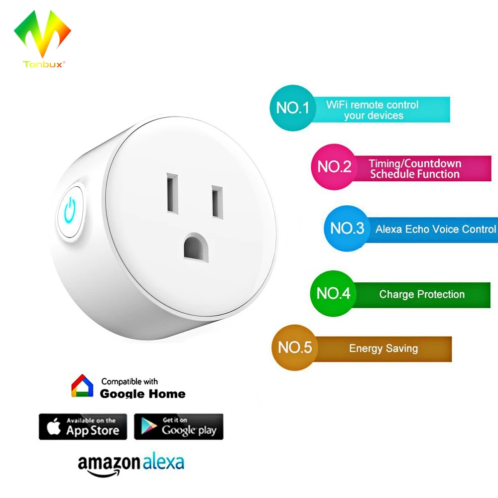 [] Tonbux US Smart Plug, WiFi Пульт дистанционного управления с Alexa, синхронизация включения/выключения питания, Samrt Google Home электрическая мини-розетка