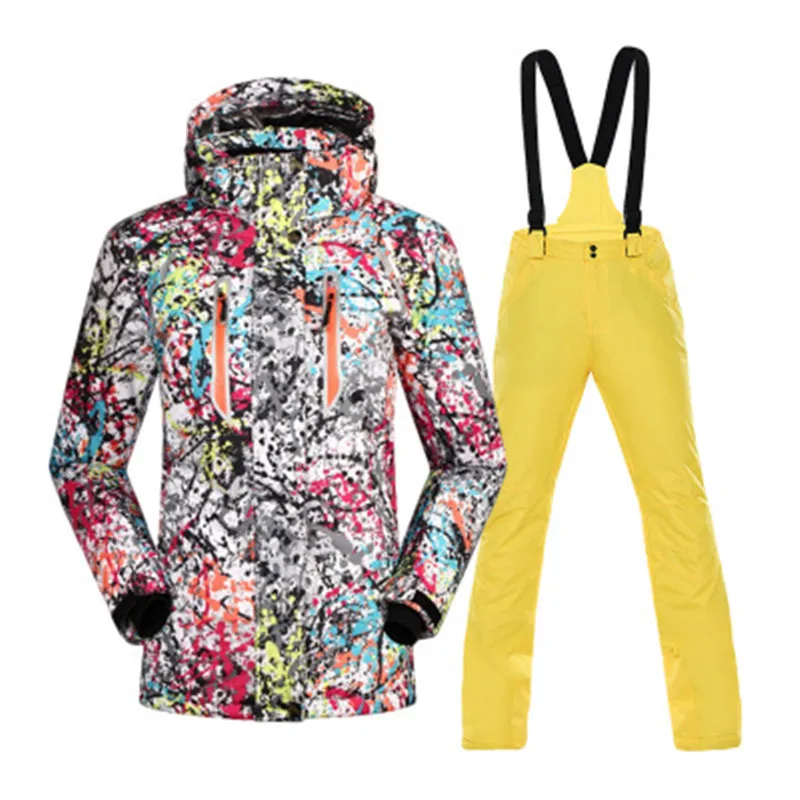 Новинка, зимний теплый лыжный костюм для женщин, Брендовая женская лыжная куртка и штаны, водонепроницаемый дышащий Лыжный костюм для катания на лыжах и сноуборде, куртка - Цвет: Yellow