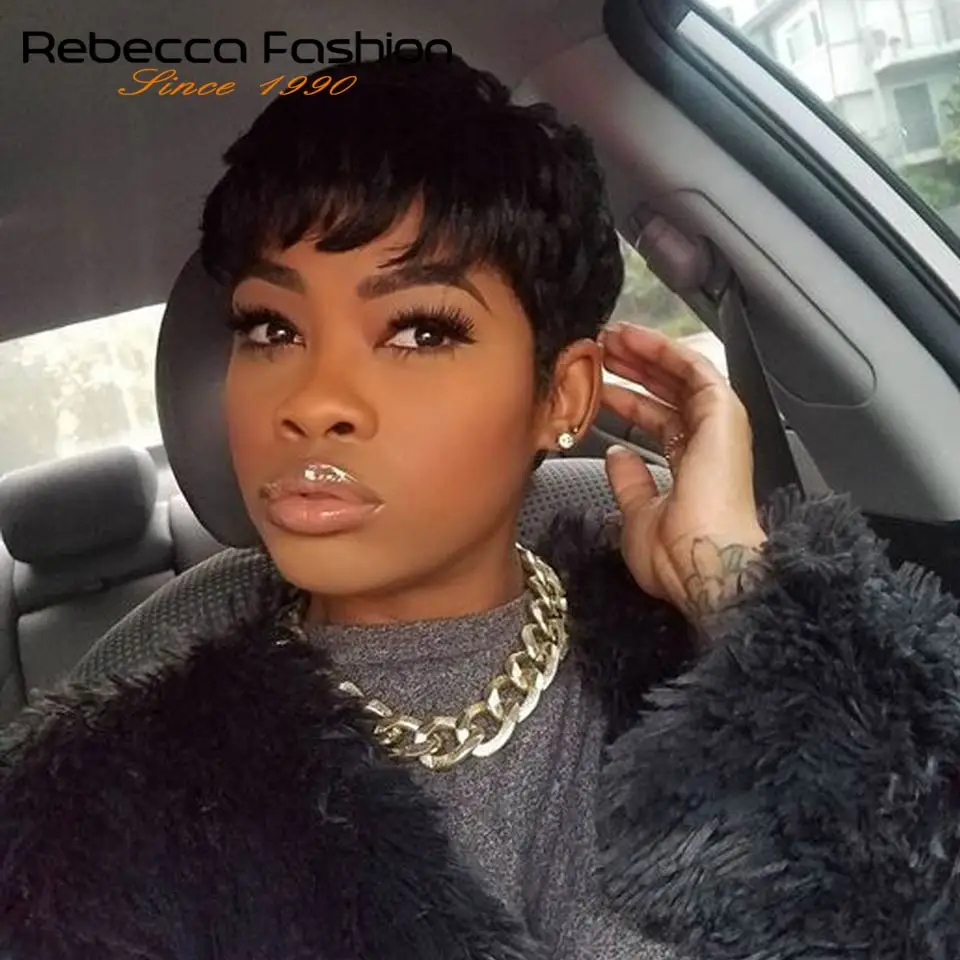 Comprar Peluca ondulada corta de Color de Rebeca pelucas de cabello humano Remy peruano para mujeres negras Peluca de onda Natural roja marrón envío gratis WH DINA