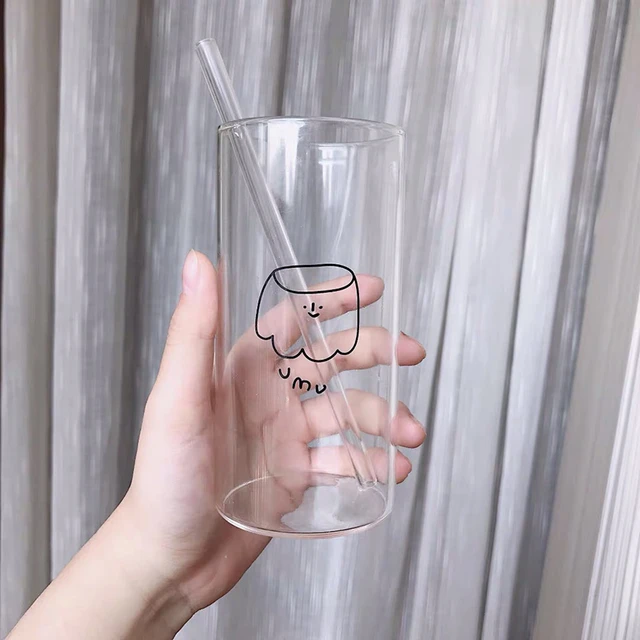 Tasse à lait pour enfants avec paille, verre transparent 400 ml