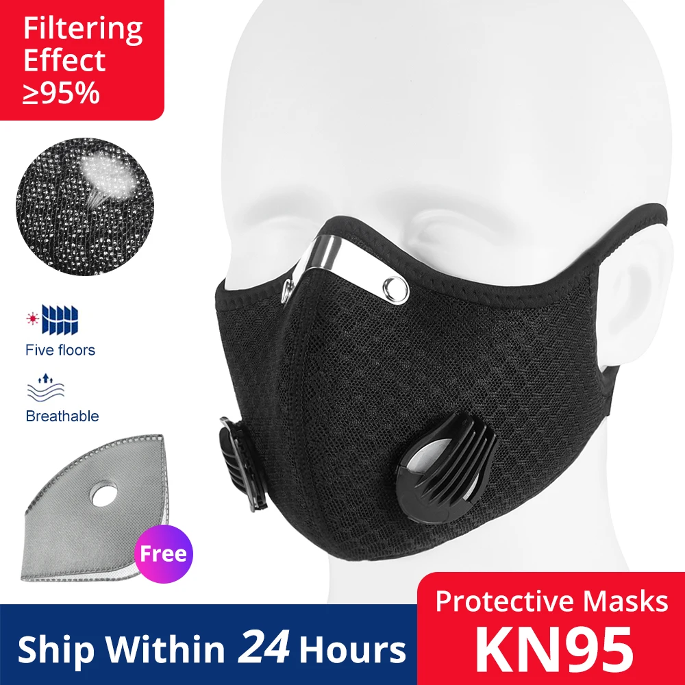 

Dust MasKs N95 Cycling Face PM 2.5 Anti-Pollution Filter Bike Masks Activated Carbon Breathing Valve Sport Masks