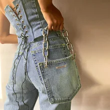 

Stylish Blue Patchwork Strappy Denim Tube Top Corset + Bag Two Pieces Women Backless Casual Streetwear Strapless Club Tank 2021