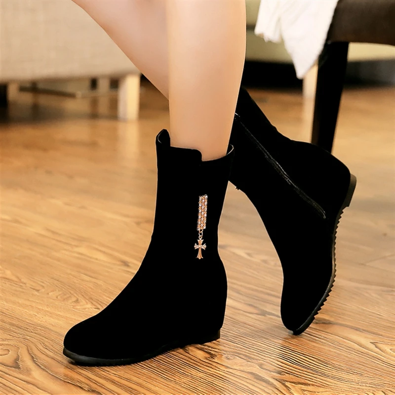 

Plus Size 34-41 Winter Boot 2020 Women Boots Wedge Mid Calf Boots Women Shoes Black Fashion Mother Shoes Ladies Shoes Snow Boots