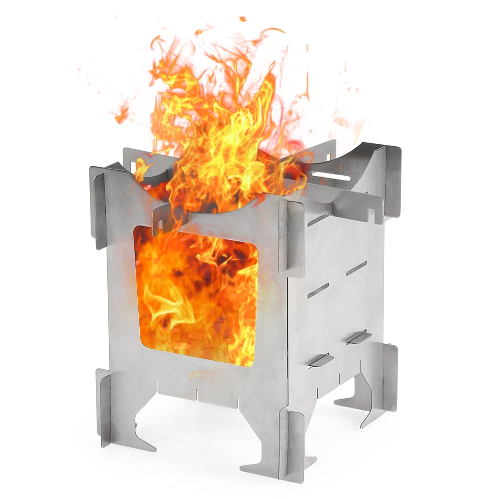 Lightweight Titanium Folding Wood Stove Outdoor Camping Stove Picnic Cooking Backpacking Furnace Survival Cooking Picnic Hunting