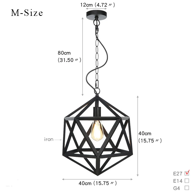 Matt Black Iron Minimalism Modern Chain Hang Line Light Pendant Light E27 Blub
