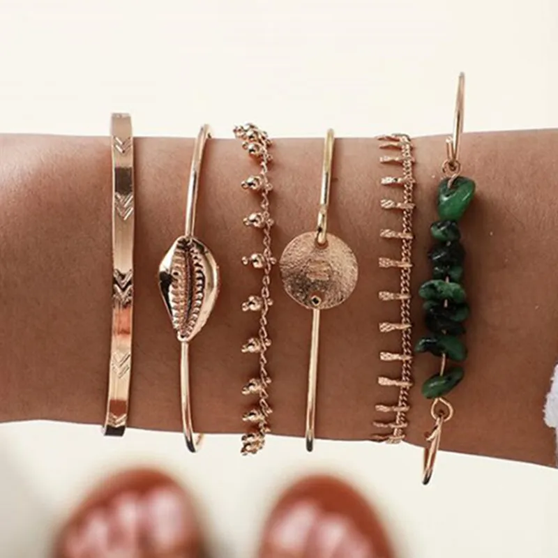 DIEZI Прямая 6 шт./компл. винтажный панк богемный браслет на запястье наборы для женщин золотого цвета зеленый браслеты из камней ювелирные изделия