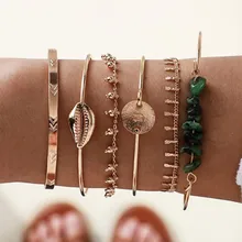 DIEZI Прямая 6 шт./компл. винтажный панк богемный браслет на запястье наборы для женщин золотого цвета зеленый браслеты из камней ювелирные изделия