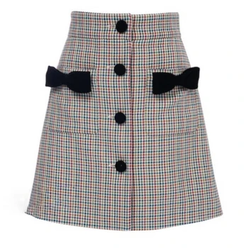 

HIGH STREET New Fashion 2020 Designer Skirt Women's Bow decorate Button Plaid Half skirt