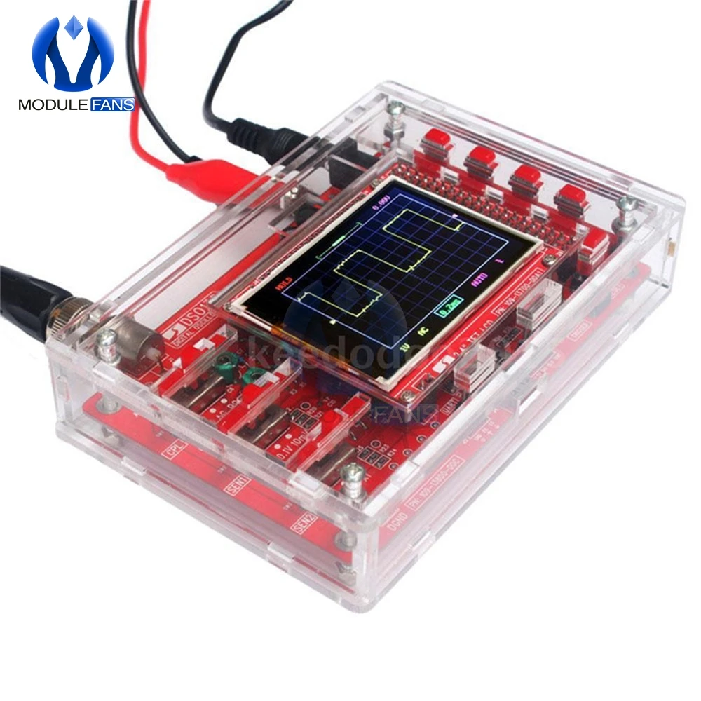 

DSO138 Fully Assembled Digital Oscilloscope 2.4" TFT LCD Display Alligator Probe Test Clip Transparent Acrylic Case Shell Box
