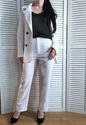 Для женщин Южная Корея с длинными рукавами Professional тонкие прямые полосы комплект из двух предметов женские офисные костюм Femme