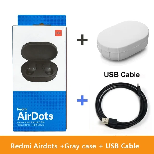 Add Cable Grey Case Горячие Xiaomi Redmi AirDots беспроводные наушники bluetooth управление языком Автоматическое Сопряжение мини смарт-гарнитуры - Цвет: Add Cable Grey Case