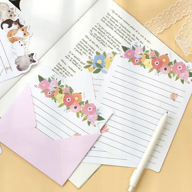 3 Envelopes + 6 Letter Papers Cat Planet Flowers Writing Paper Envelope Set 9 Pcs/Set Gift Stationery kraft paper envelopes mailing envelopes writing paper set