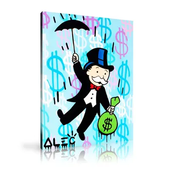 

Hand-painted Alec Monopoly Oil Painting Home Decor Wall Art on Canvas Umbrella Carry Away $ Bag 30x40inch Unframed