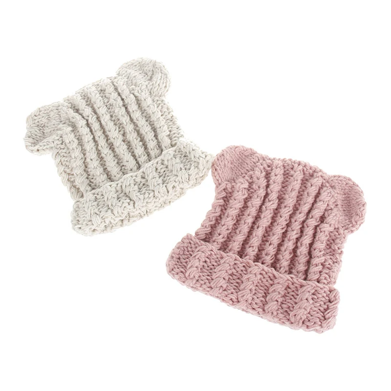 

Hand-knitted Wool Baby Girl Beanies Hat Toddler High Quality Cotton Kids Classic Winter Warm Cap With Lovely Bear Ears Hats