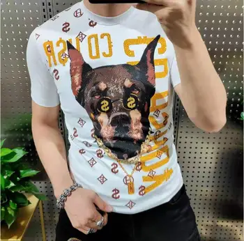

European style hot drill short sleeve T-shirt for men 2020 new fashion brand slim men's top tees