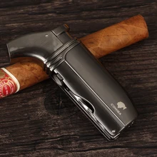 COHIBA Metal Lighter Butane Gas Windproof Torch Cigar Lighter W/ Cigar Punch Stainless Steel Smoke Fire Starter