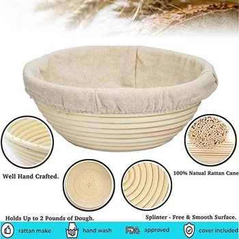 

Round Rattan Bread Storage Basket Fermentation Basket Including Liner Dough Scraper and Bread Lifting Dough Baking Bowl