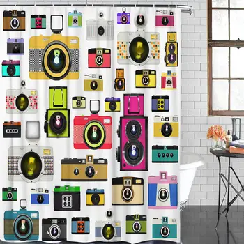 

Durable Polyester Bathroom Shower Curtains Extra Long 72'' x 84'', Vintage Old Fashioned Photo Cameras Hobby Studio Graphic