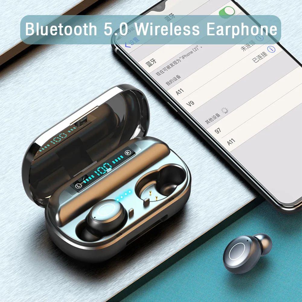 Шумоподавление TWS HIFI держатель для телефона стерео музыкальный бинауральный вызов Автоматическое Сопряжение беспроводные наушники Светодиодный дисплей питания Bluetooth 5,0