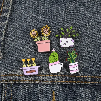 

Sunflower Potted Plant Metal Enamel Brooches Fashion Cartoon Cactus Badges Pin Cute Backpack Coat Lapel Pins Jewelry Accessories