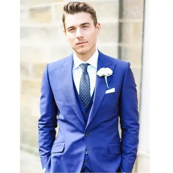 

Custom Made Royal Blue Blue Men Formal Suits Groomsmen Tuxedos Party Prom Slim Fit 2 Piece Men Suits (Jacket+Pants+Vest) G520