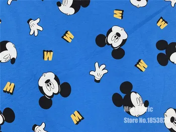 

50X175cm Blue mickey knit cotton fabrics Cartoon print Patchwork DIY Children's clothing material Sewing T-shirt