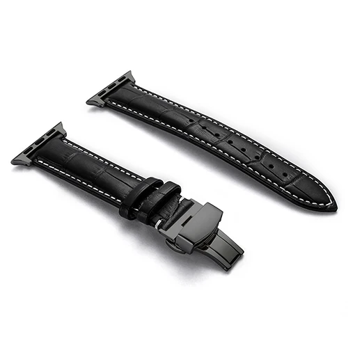 Кожаный ремешок для часов Apple Watch Band 38 мм 42 мм 44 мм 40 мм браслет с застежкой-бабочкой ремешок для часов Iwatch 5 4 3 2 1 - Цвет ремешка: Black Black