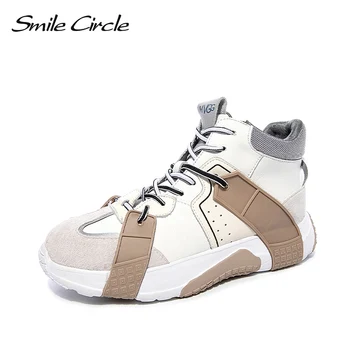 

Smile Circle Sneakers Women Lace-up Flat platform Shoes Women fashion High-top Round head Comfortable casual Ladies shoes