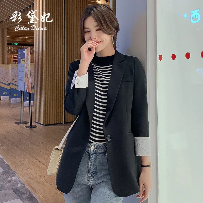 

2019 Autumn New Style Korean-style Mid-length Small Suit Coat Thin Loose Casual Versitile Fashion Suit Coat