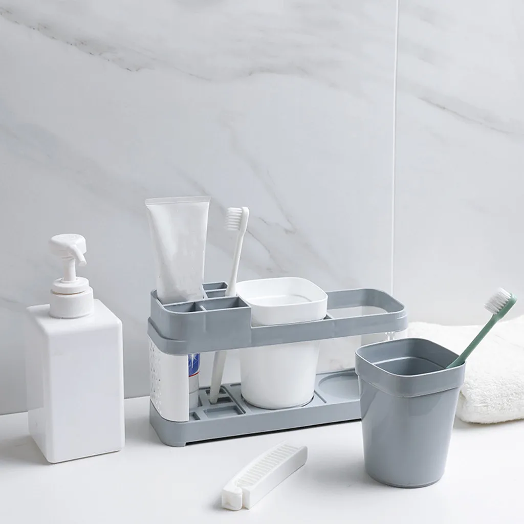 

Toothbrush Holder Plastic Multi Grids Toothpaste Toiletries Cup Storage Rack Bathroom Tooth Brush Holder Box Porte Brosse A Dent