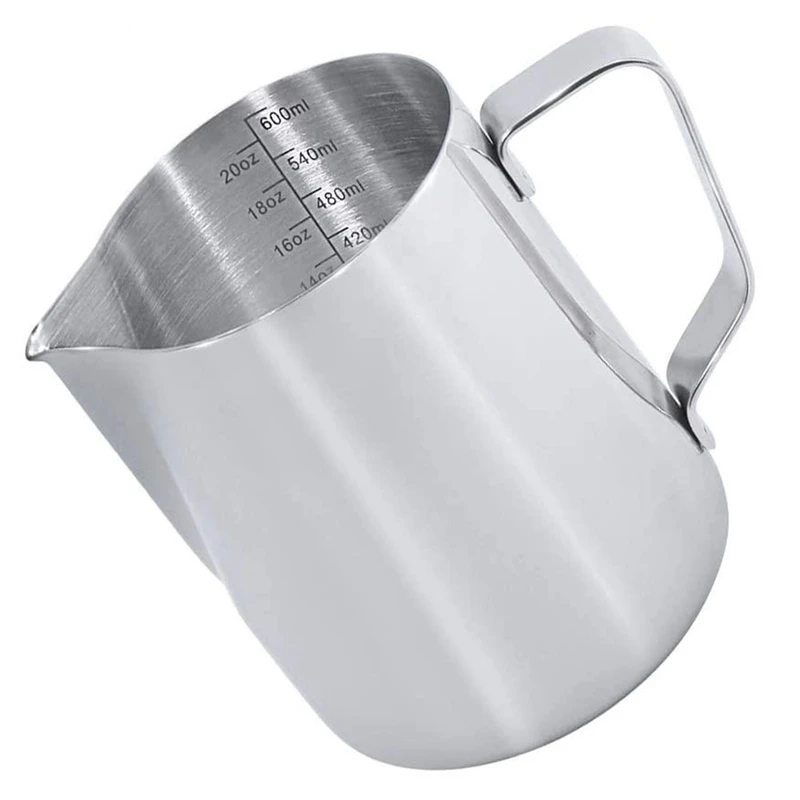 

NEW-Milk Frothing Pitcher,600 ML Milk Jug with Scale [Cup, ML, Ounce], Stainless Steel Milk Pitcher Cup Coffee Latte Jug