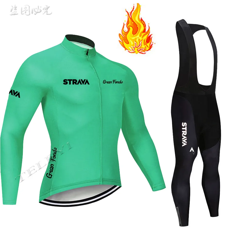 STRAVA зима термо флис Велоспорт Джерси Ropa Ciclismo Mtb с длинным рукавом Одежда для велосипеда Maillot Biciclet - Цвет: 19