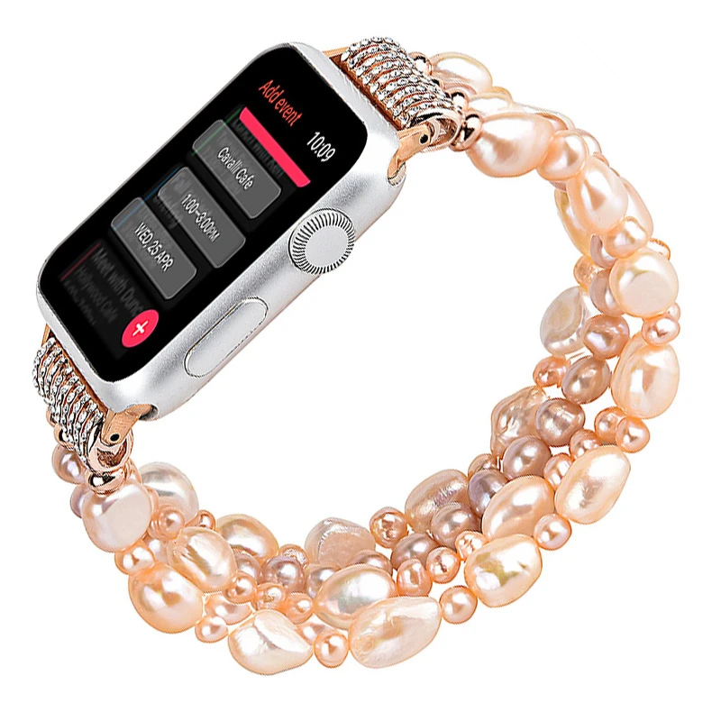 Браслет с бусинами для Apple Watch Band 44 мм 40 42 38 милый Модный Эластичный жемчужный