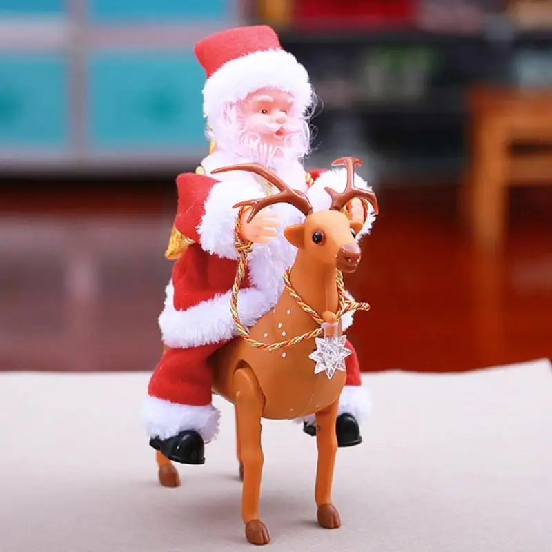 

Santa Claus Doll Elk Sled Toy Electric Toy with Music Kids Christmas Gift Creative Santa Riding Deer Toy Doll Home Xmas Decor