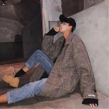 Зимняя новая мужская шерстяная куртка модная Ретро Повседневная клетчатая длинная куртка Мужская Уличная дикая свободная ветровка мужская одежда M-2XL