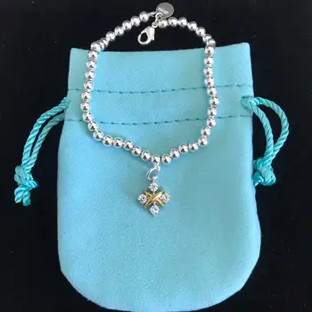 

100% 925 sterling silver cross inlaid stone bracelet, fashion micro label original jewelry gift
