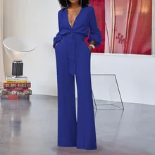 Women Sexy Jumpsuit Deep V-Neck Jumpsuits Wide Leg Pants Elegant Romper Puff Sleeve Casual Party Overalls Sash Female Pure White Women Sexy Jumpsuit Deep V-Neck Jumpsuits Wide Leg Pants Elegant Romper Puff Sleeve Casual Party Overalls Sash Female Pure White