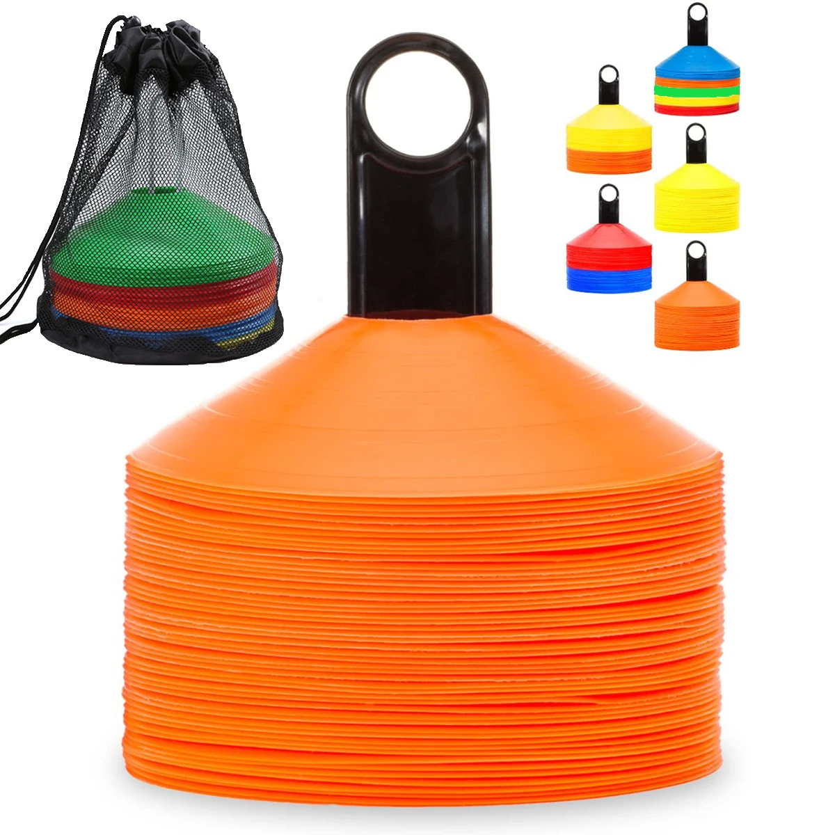 IROCH 50 Pack Soccer Cones Disc Cone Sets with Holder and Bag for Training,Field Cone Markers Football,Kids,Sports 